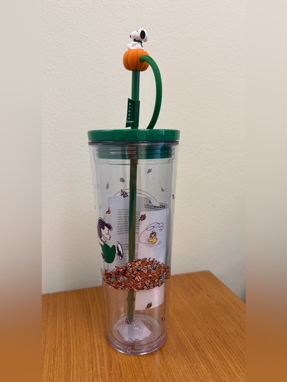 Starbucks Green Snoopy Pumpkin Straw Tumbler - Peanuts Seasonal Cup